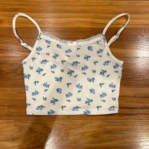 Princess Polly white cropped tank top with blue flowers